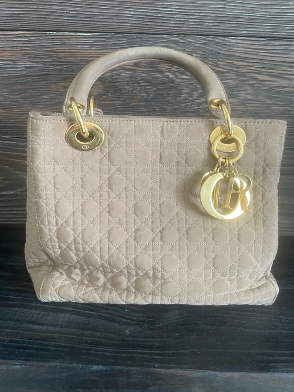 Dior Beige Quilted Lady Dior Small tote